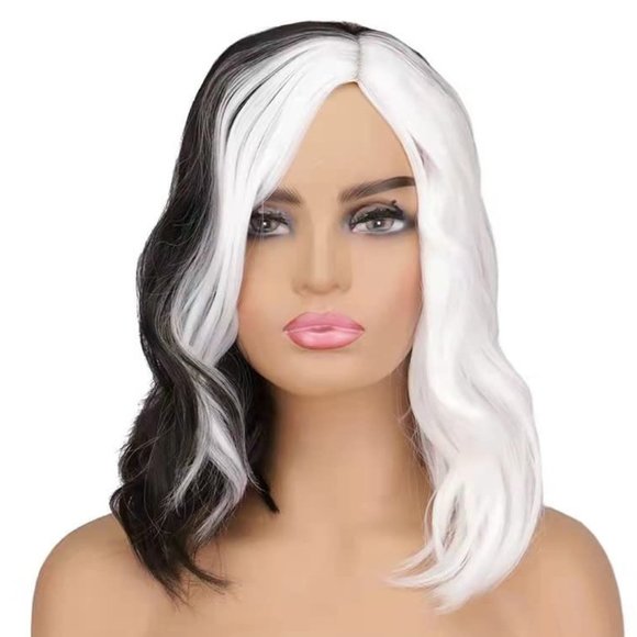 Synthetic Black & White 14‘’ Short Bob Wavy Wig Cosplay, Party Wig New - Picture 1 of 6
